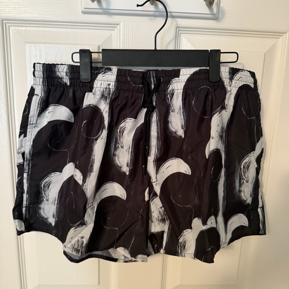 Commas Men's Off White Black Abstract Print Short Swim Shorts Size Xxl 2xl Nwt